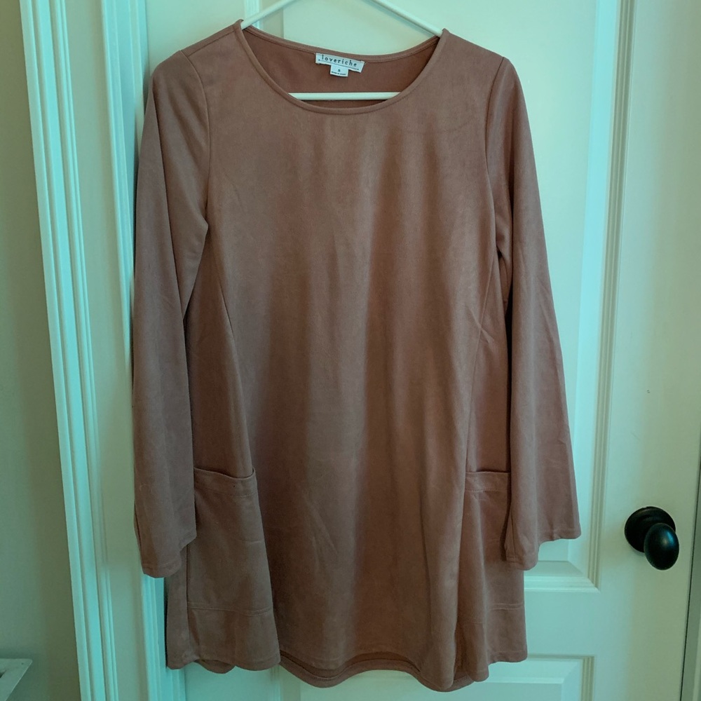 Suede Pink Long Sleeve Dress